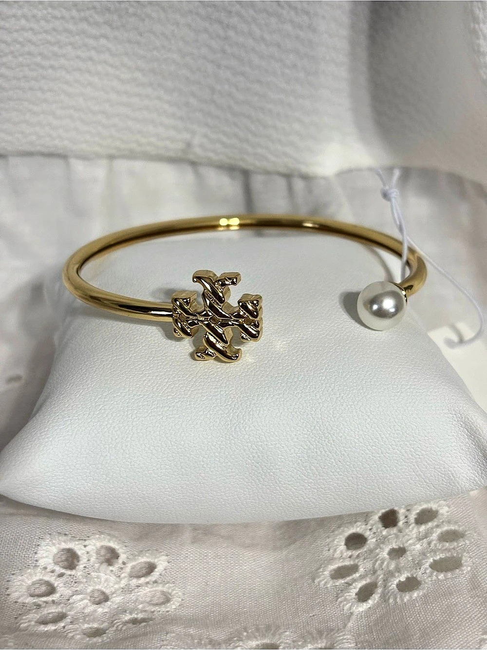 Tory Burch Kira Pearl Cuff Bracelet Gold & White